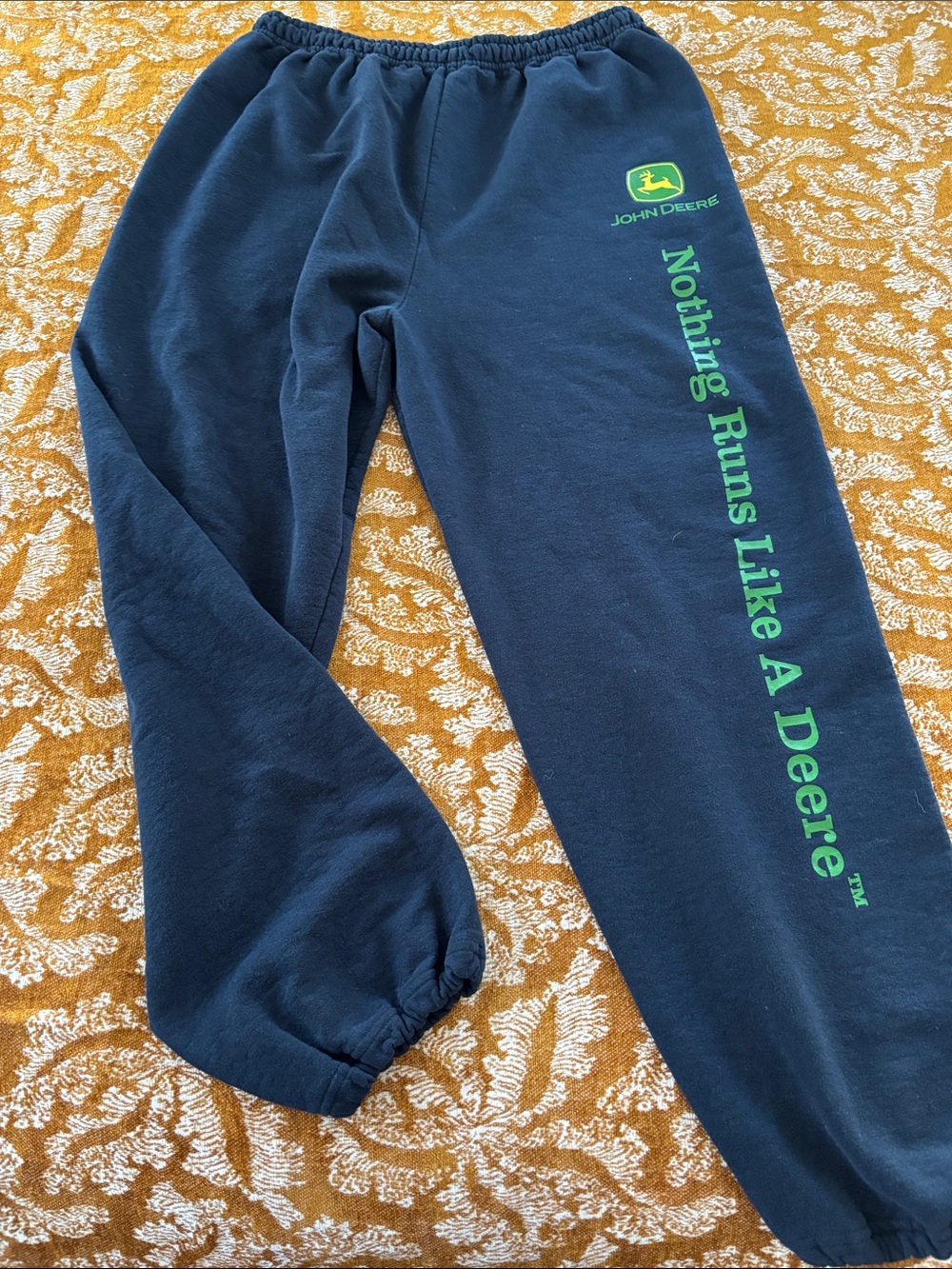 Gildan John Deere sweat pants, dark blue, 50/50 blend, elastic waist/ankles, XL